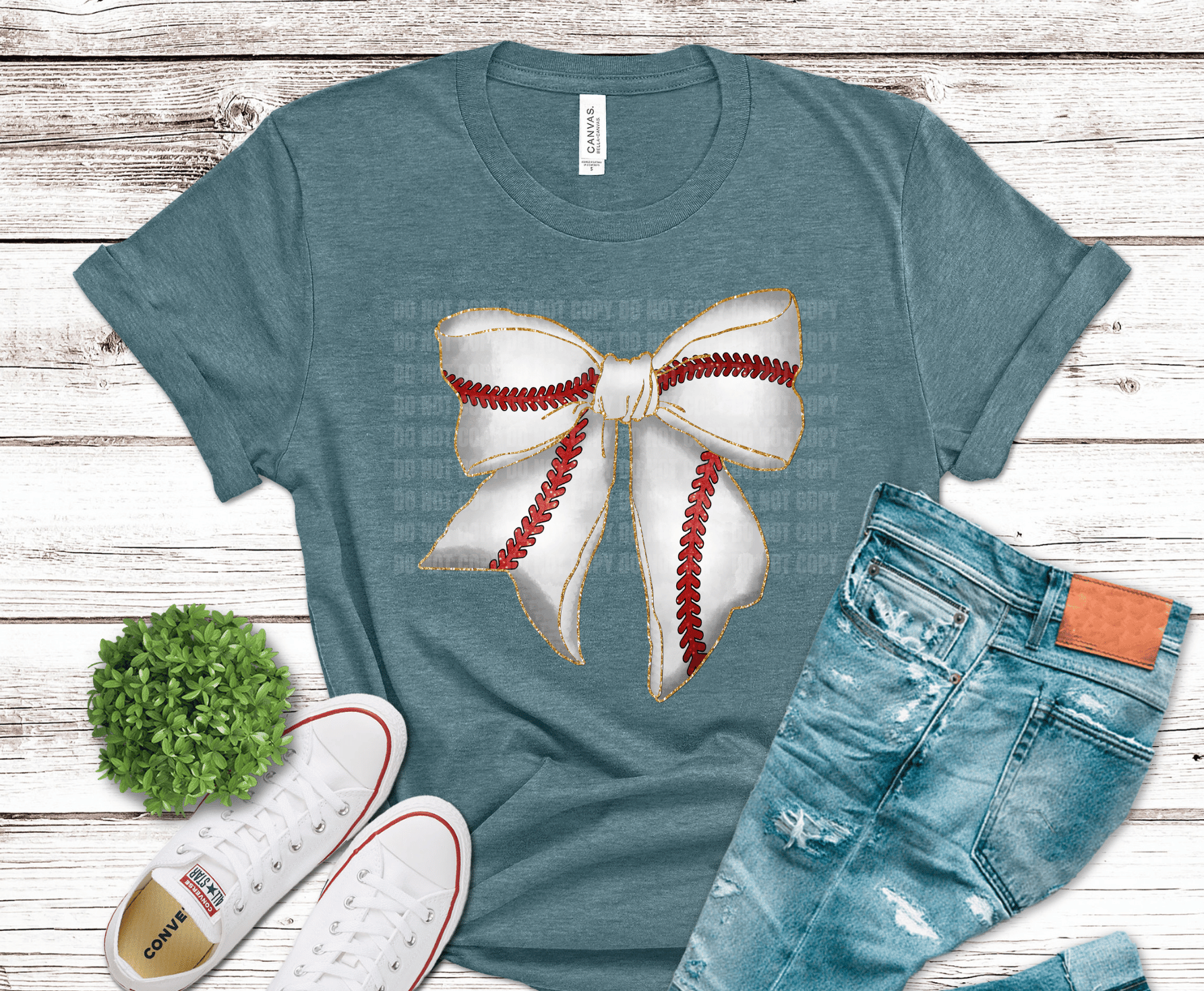 Baseball Bow DTF transfer, ready to press heat transfer for baseball shirts