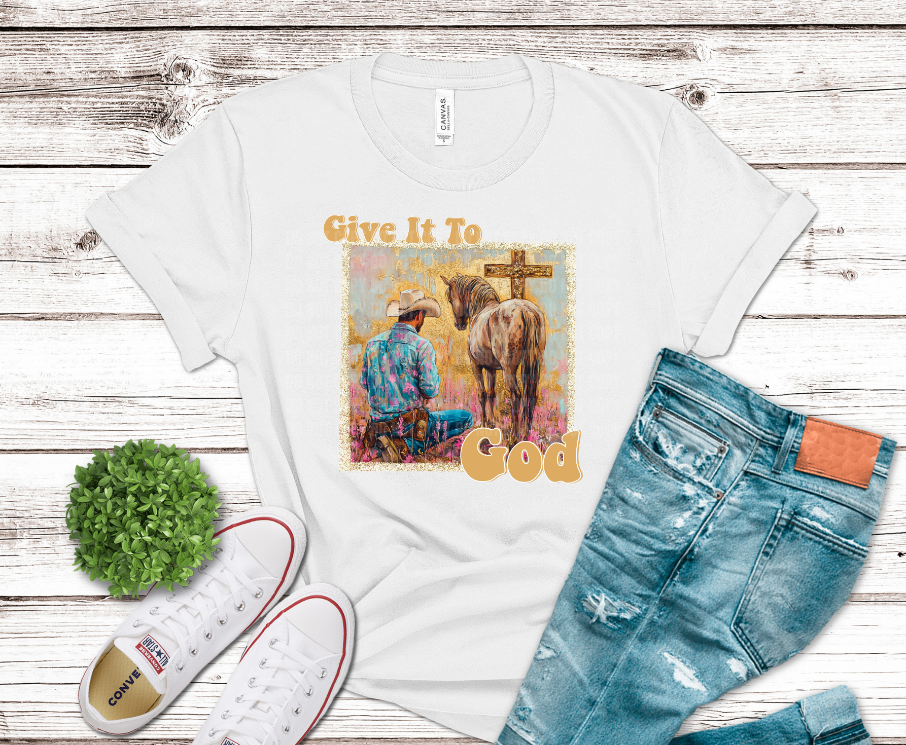 Give It To God Cowboy DTF transfer, ready to press heat transfer for Christian shirts