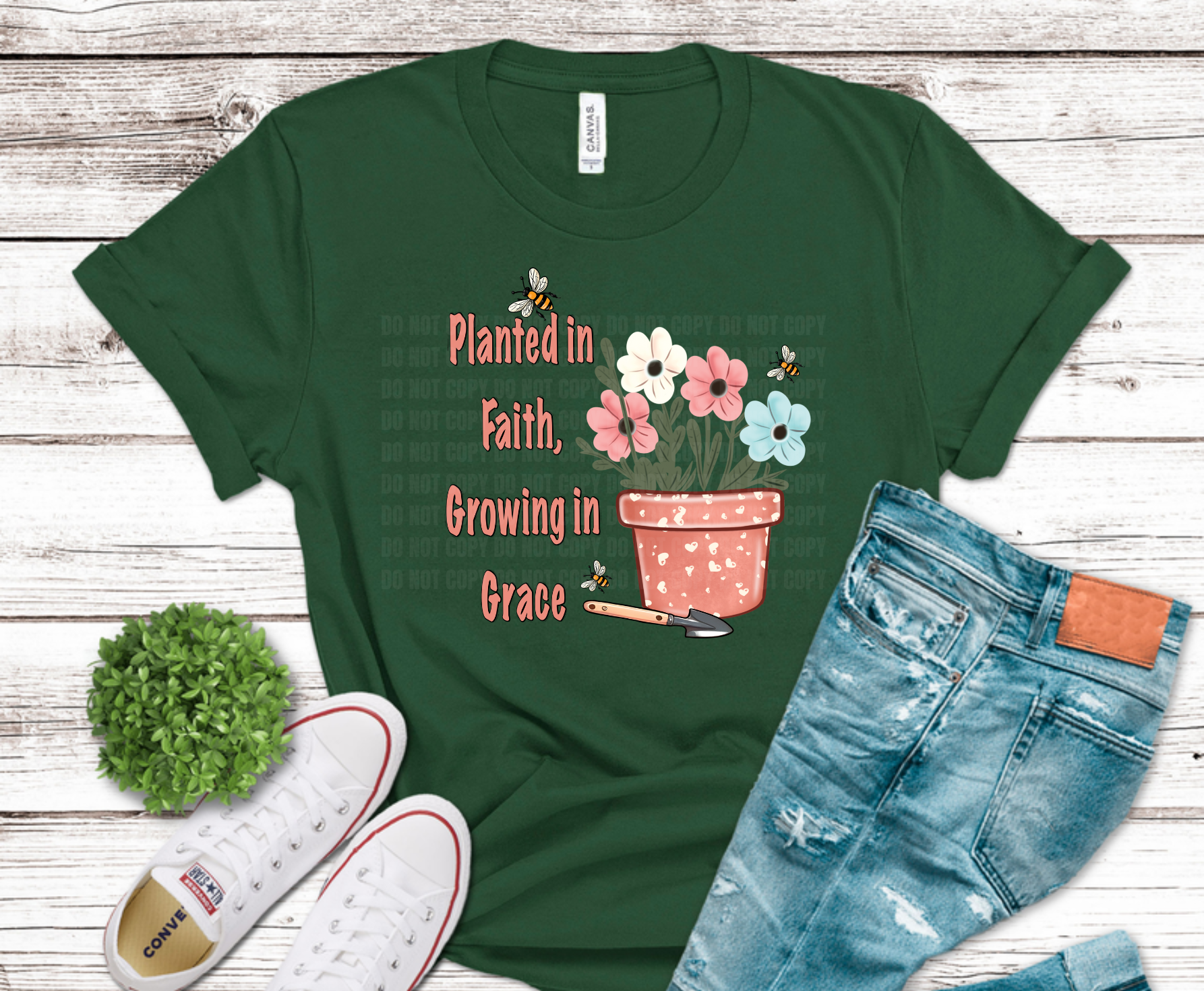 Planted in Faith Growing in Grace DTF transfer, ready to press heat transfer for Christian shirts