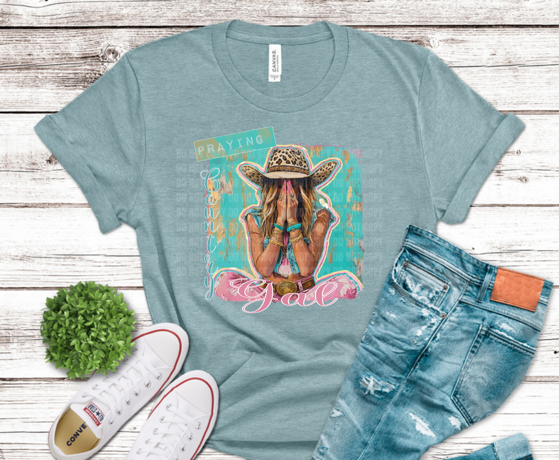 Praying Gal Cowgirl DTF transfer, ready to press heat transfer for Christian shirts
