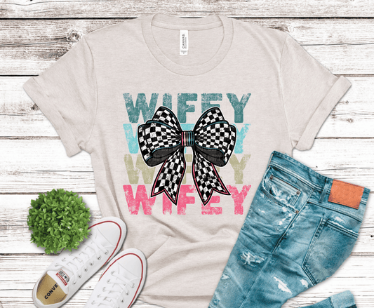 Wifey Checkered Bow DTF transfer, ready to press heat transfer for funny shirts