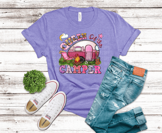 Queen of the Camper DTF transfer, ready to press heat transfer for camping shirts