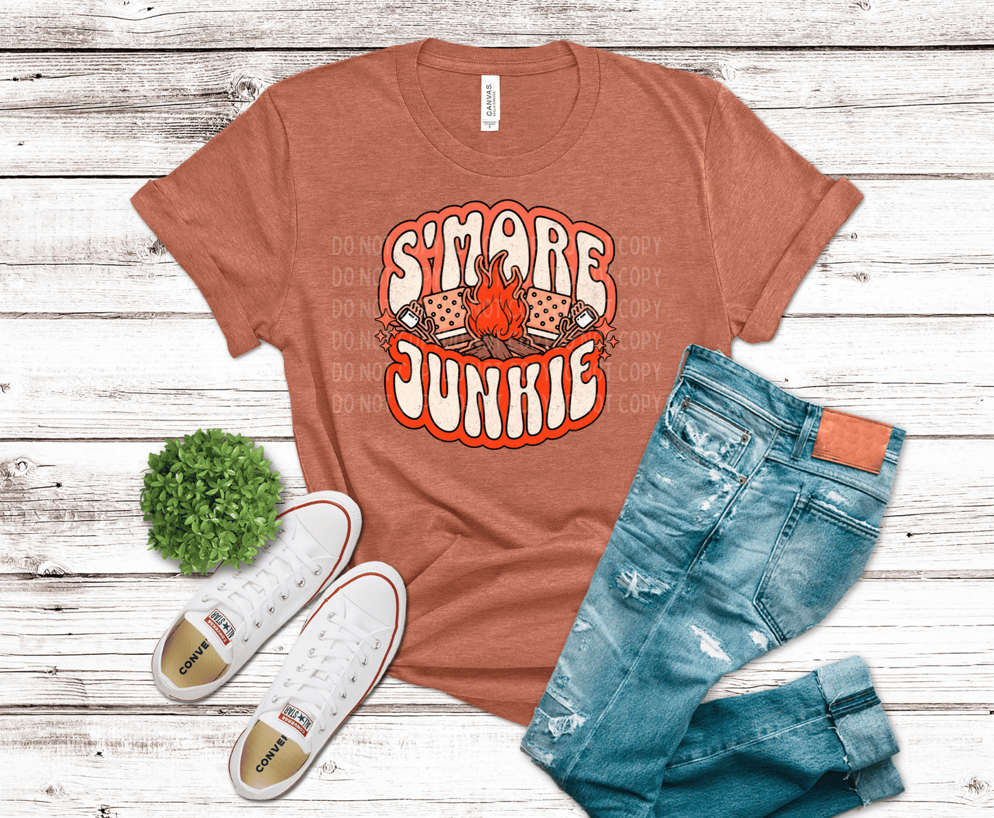 S'more Junkie DTF transfer, ready to press heat transfer for camping shirts