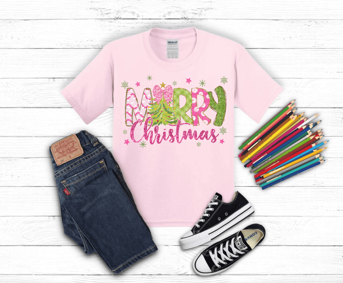 Merry Christmas DTF transfer, ready to press heat transfer for holiday shirts