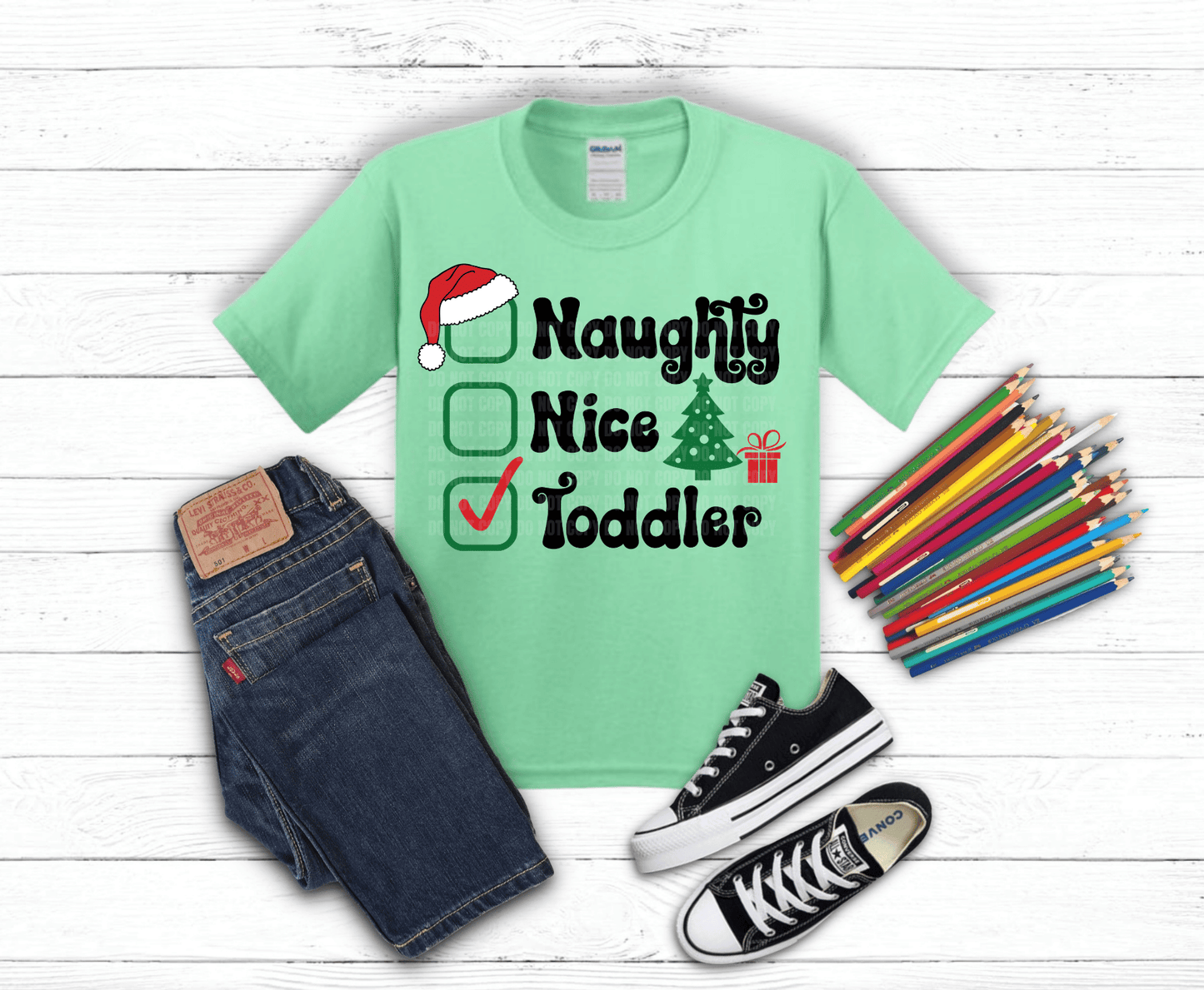 Naughty Nice Toddler DTF transfer, ready to press heat transfer for holiday shirts