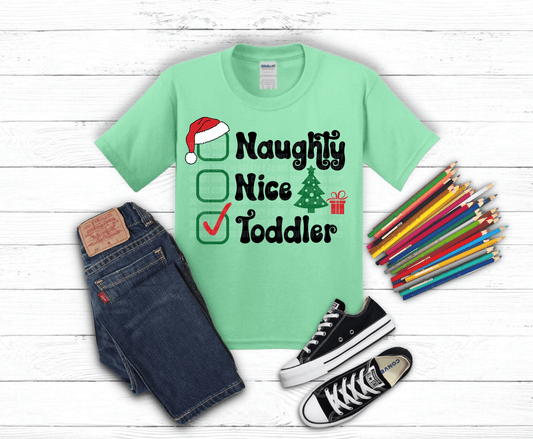 Naughty Nice Toddler DTF transfer, ready to press heat transfer for holiday shirts