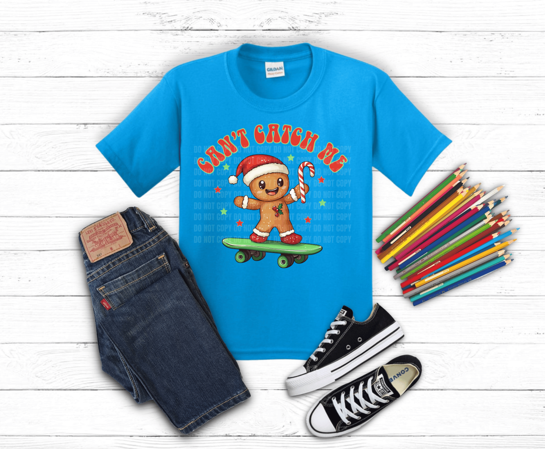 Can't Catch Me Gingerbread DTF transfer, ready to press heat transfer for holiday shirts