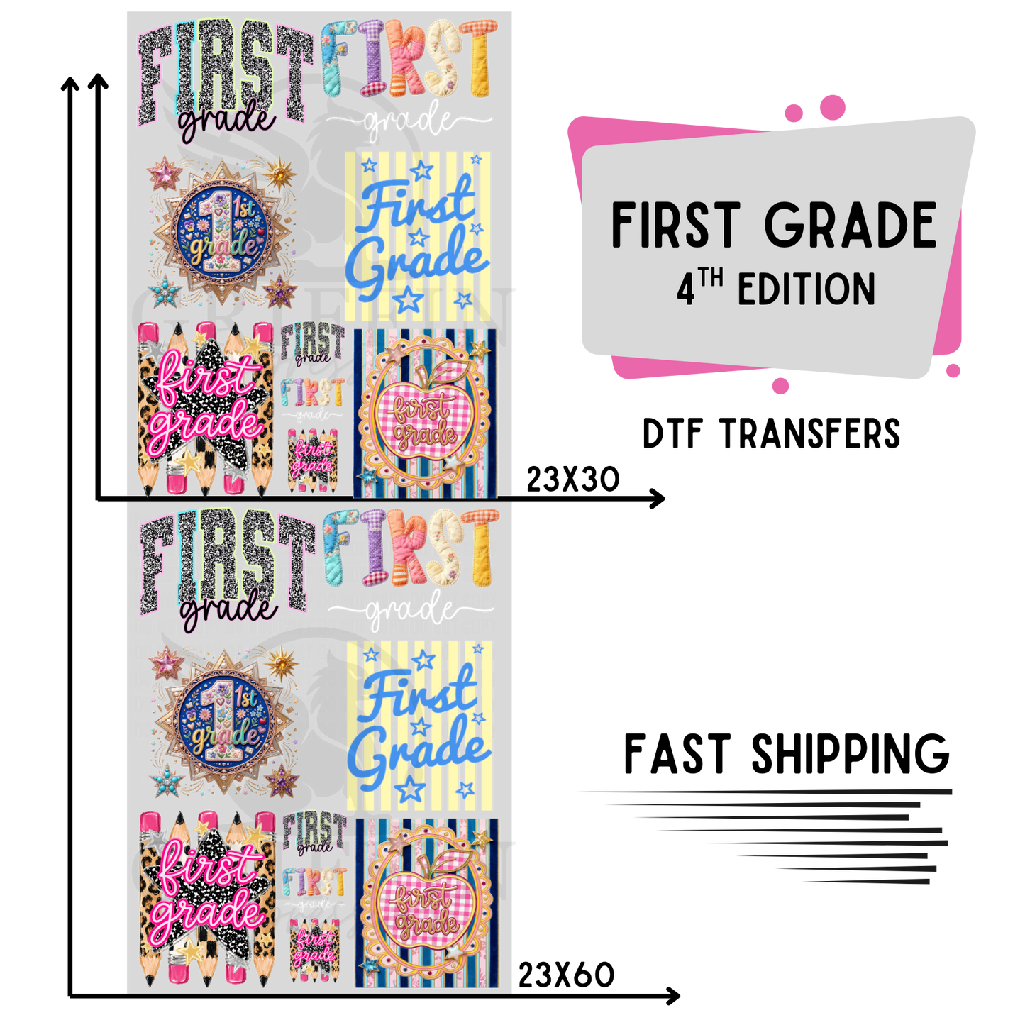 First Grade .4  | Premade DTF Transfer Gang Sheet For Graphic Tees