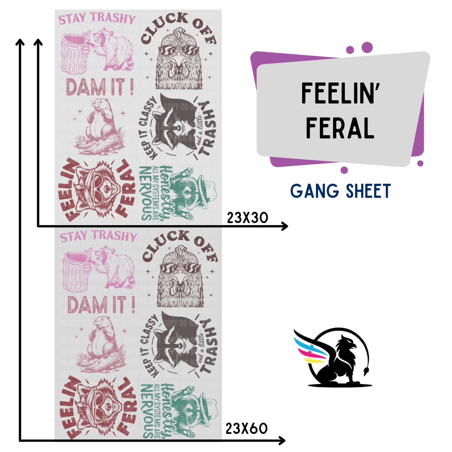 Premade DTF Transfer Gang Sheet For Graphic Tees | Feelin' Feral