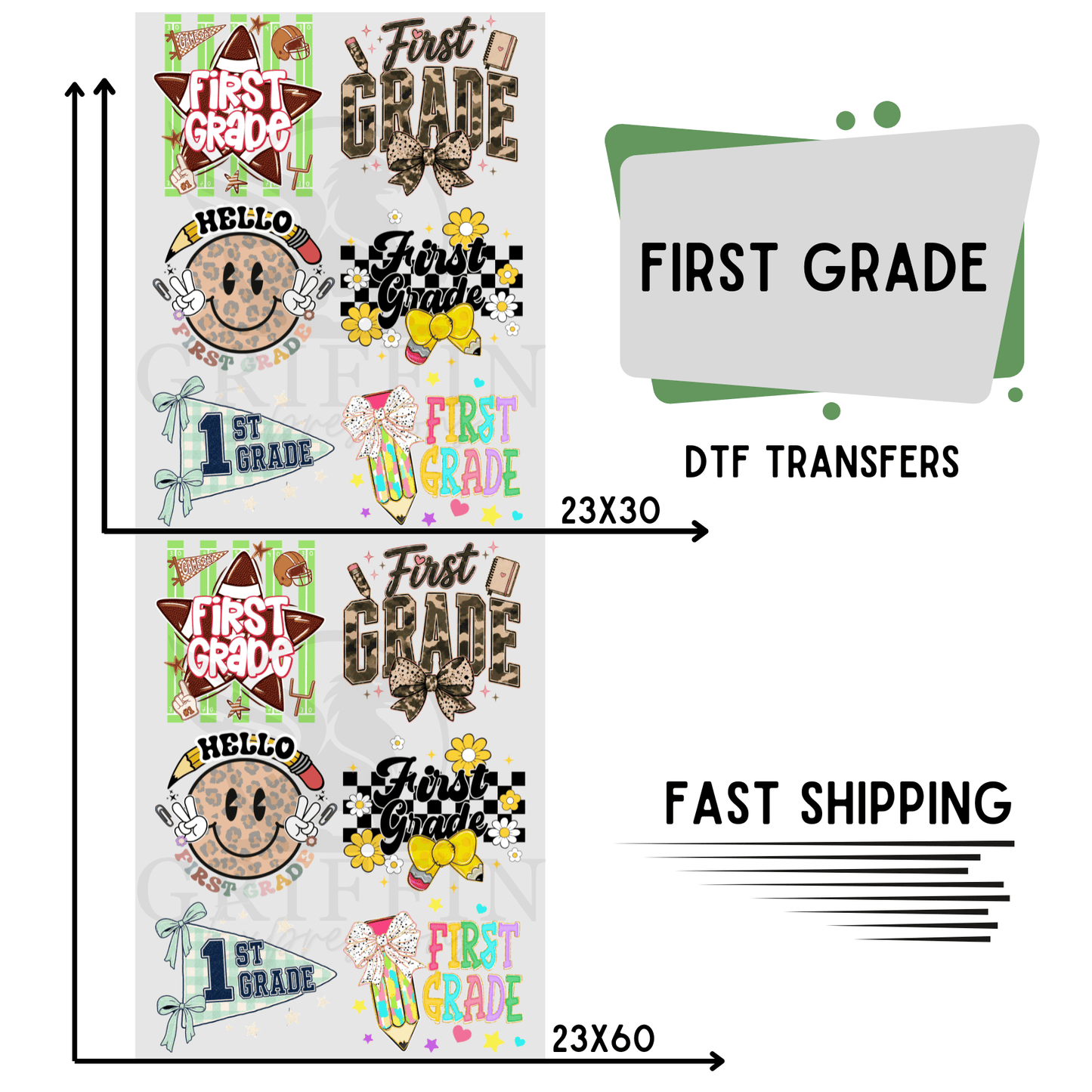 First Grade | Premade DTF Transfer Gang Sheet For Graphic Tees