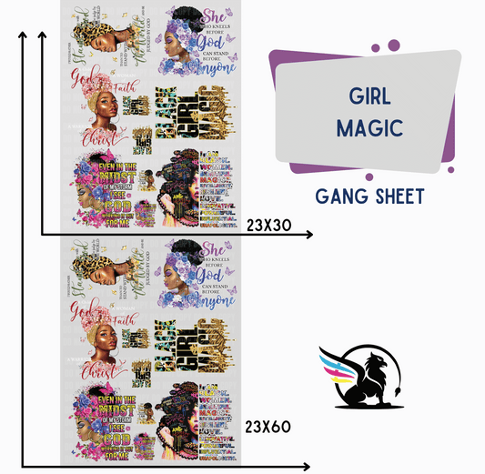 Premade DTF Transfer Gang Sheet For Graphic Tees | Girl Magic