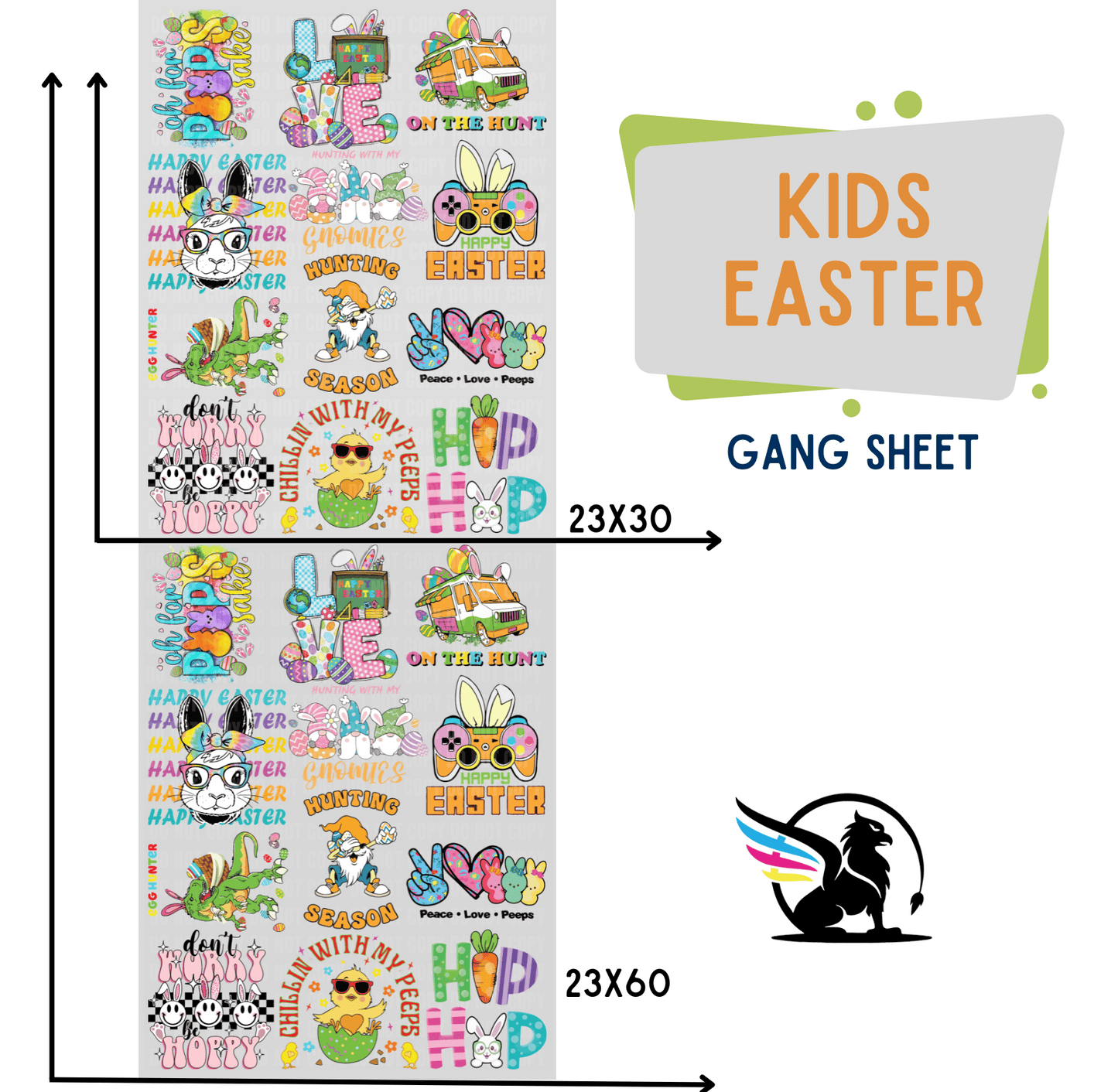 Premade DTF Transfer Gang Sheet For Graphic Tees | Youth Easter