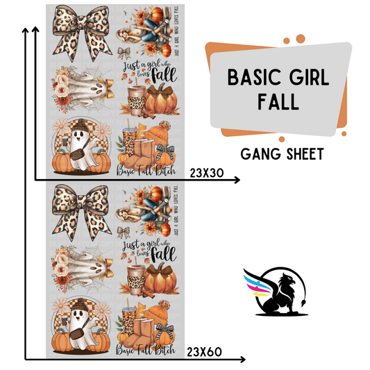 Premade DTF Transfer Gang Sheet For Graphic Tees | Basic Girl Fall