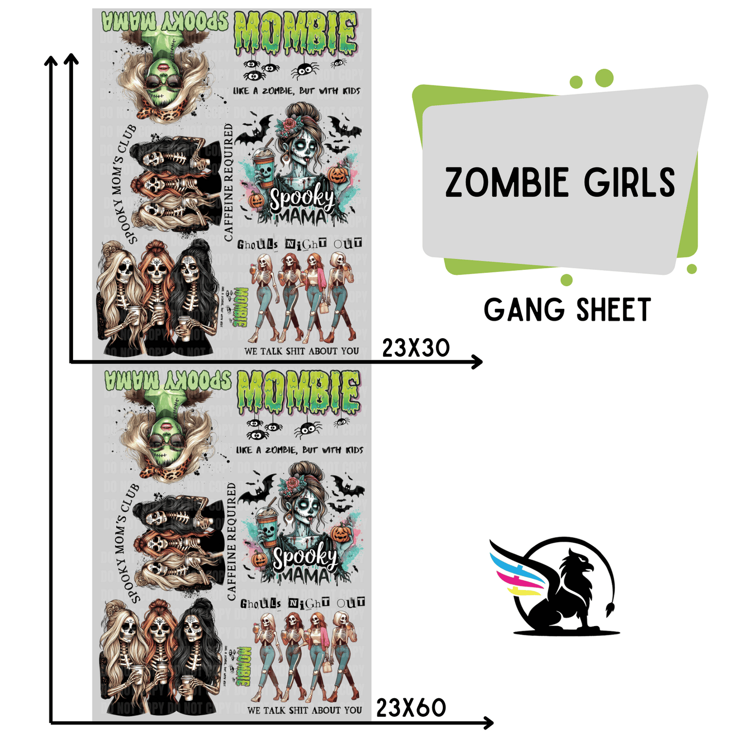 Premade DTF Transfer Gang Sheet For Graphic Tees | Zombie Girl