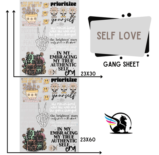 Premade DTF Transfer Gang Sheet For Graphic Tees | Self Love
