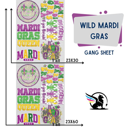 Premade DTF Transfer Gang Sheet For Graphic Tees | Wild Mardi Gras