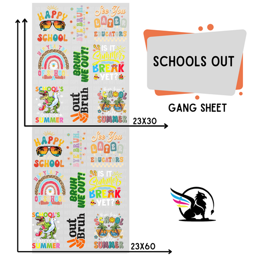 Premade DTF Transfer Gang Sheet For Graphic Tees | Youth Schools Out