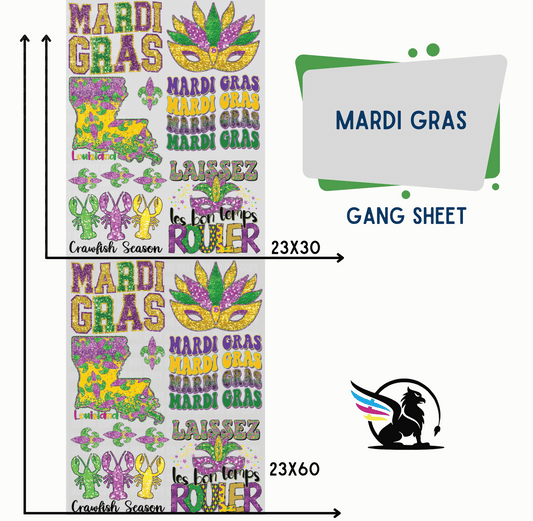 Premade DTF Transfer Gang Sheet For Graphic Tees| Mardi Gras