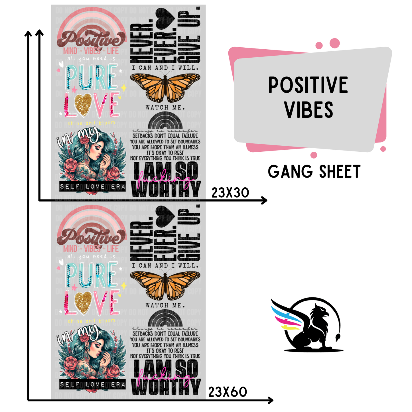 Premade DTF Transfer Gang Sheet For Graphic Tees | Positive Vibes