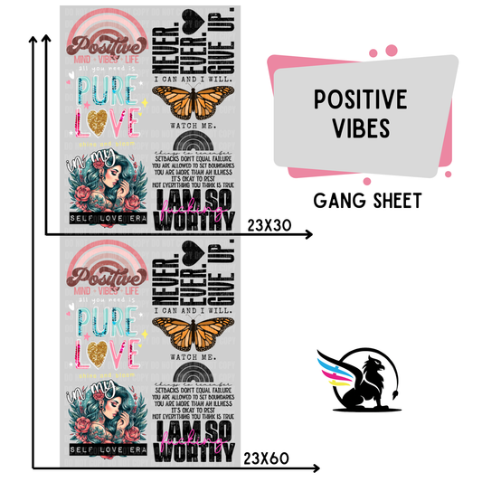 Premade DTF Transfer Gang Sheet For Graphic Tees | Positive Vibes