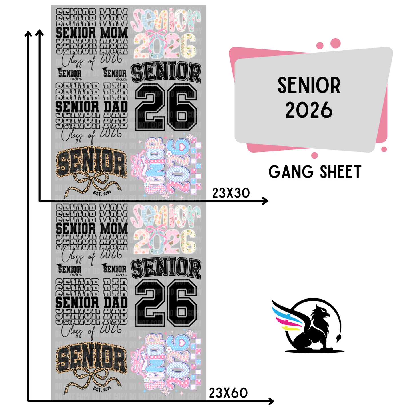 Premade DTF Transfer Gang Sheet For Graphic Tees | Senior 2026