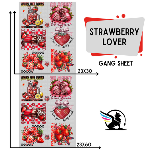 Premade DTF Transfer Gang Sheet For Graphic Tees | Strawberry Lover