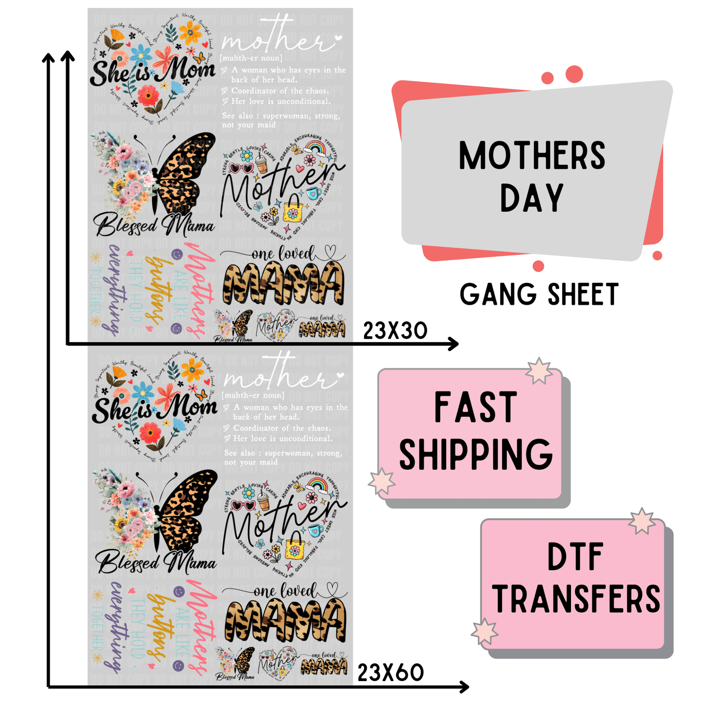 Mothers Day | Premade DTF Transfer Gang Sheet For Graphic Tees