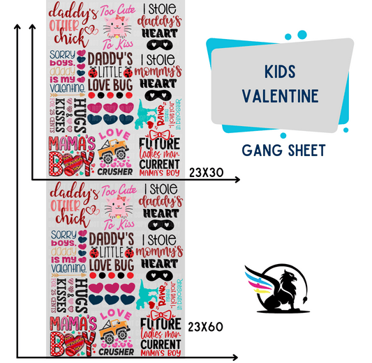 Premade DTF Transfer Gang Sheet For Graphic Tees | Youth Valentines