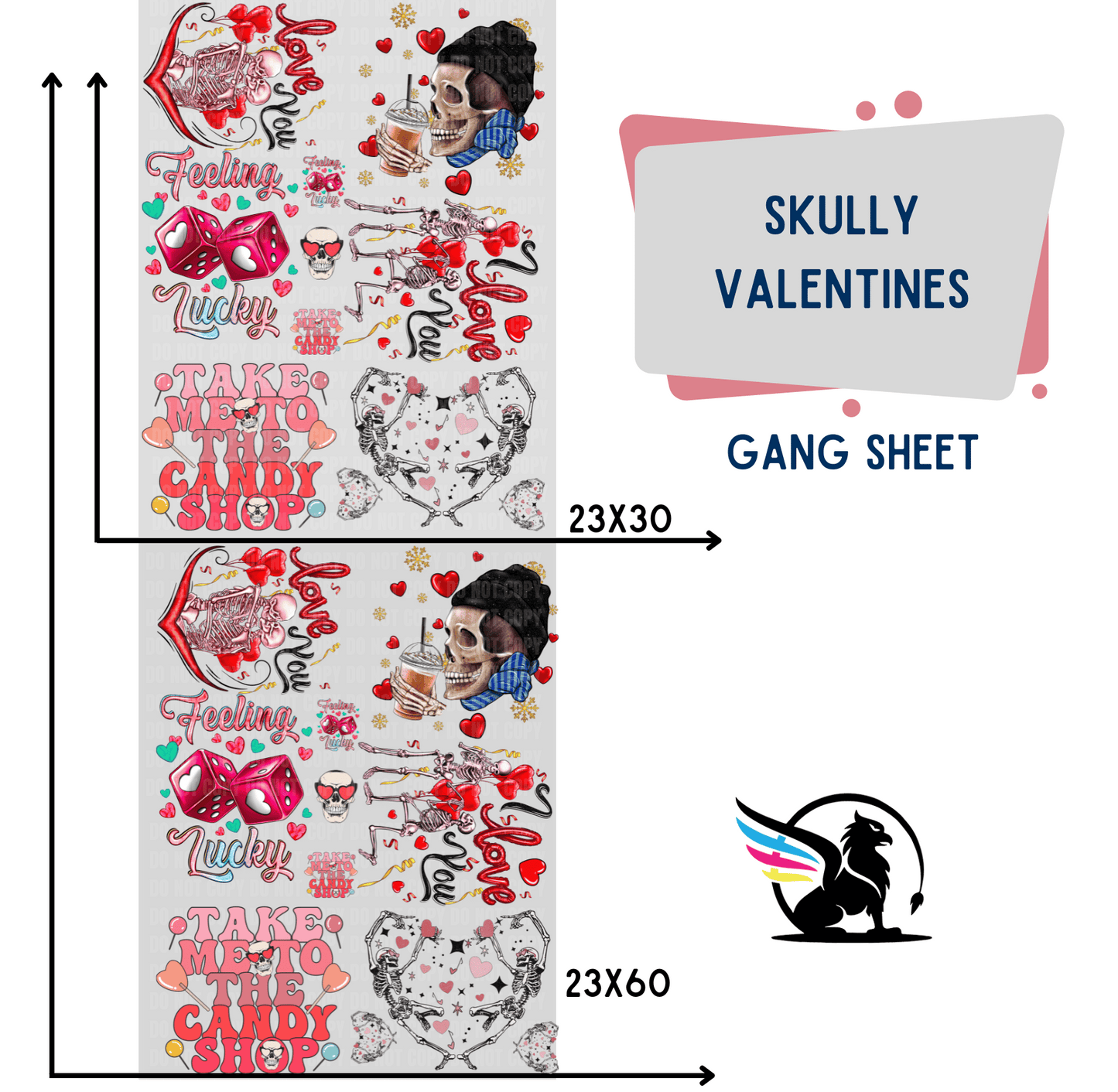 Premade DTF Transfer Gang Sheet For Graphic Tees| Skully Valentines