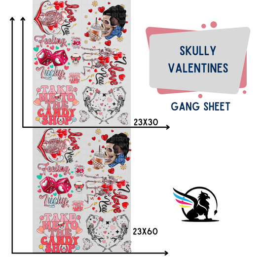 Premade DTF Transfer Gang Sheet For Graphic Tees| Skully Valentines