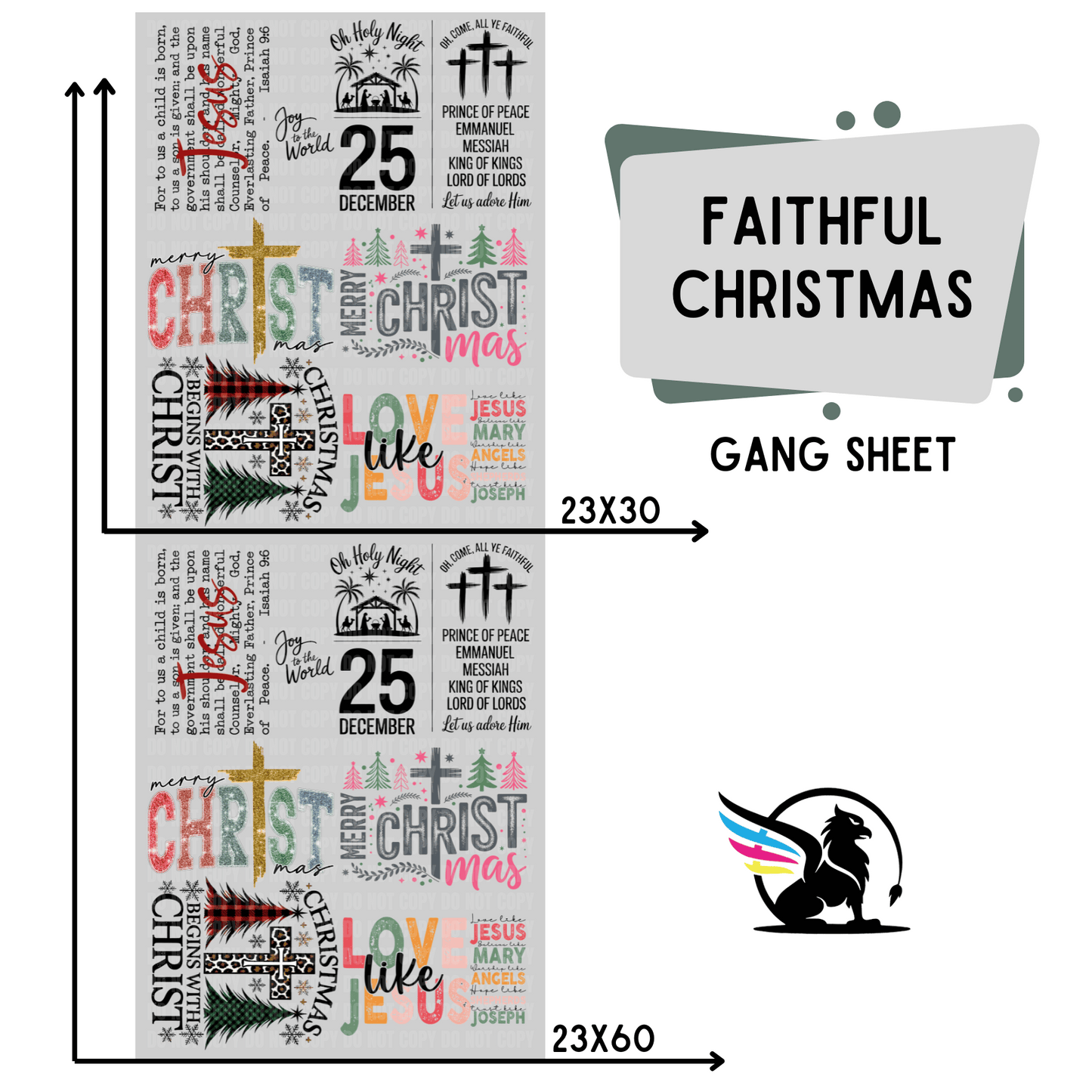Premade DTF Transfer Gang Sheet For Graphic Tees | Faithful Christmas