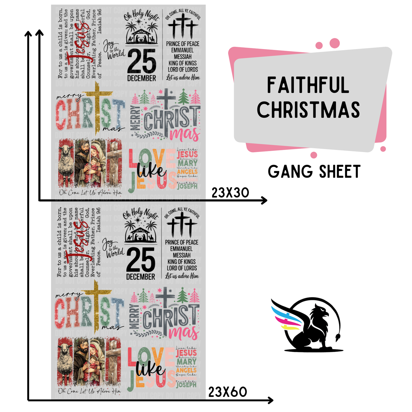 Premade DTF Transfer Gang Sheet For Graphic Tees | Faithful Christmas