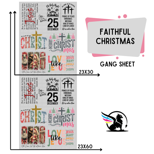 Premade DTF Transfer Gang Sheet For Graphic Tees | Faithful Christmas