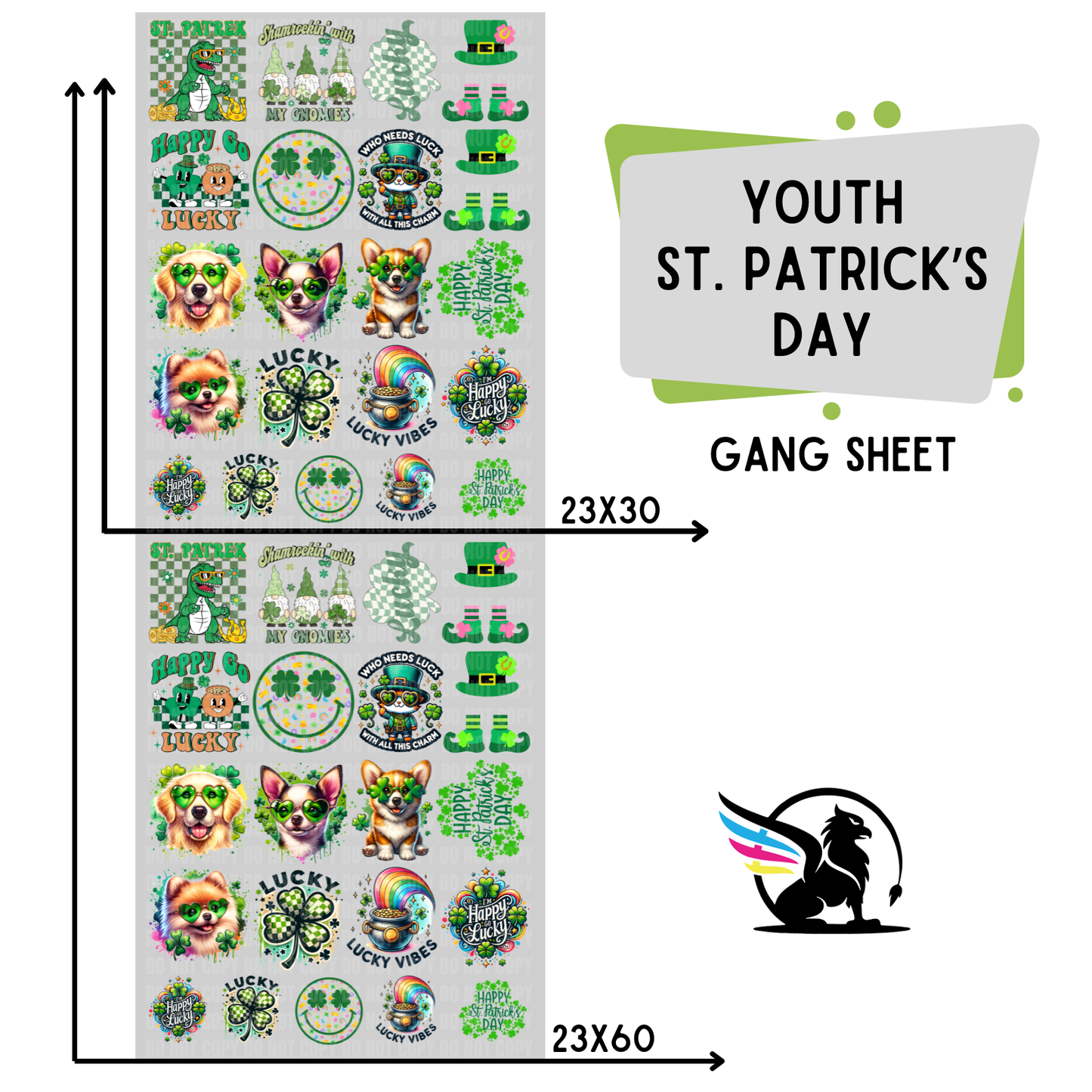 Premade DTF Transfer Gang Sheet For Graphic Tees | Youth St. Patrick's Day