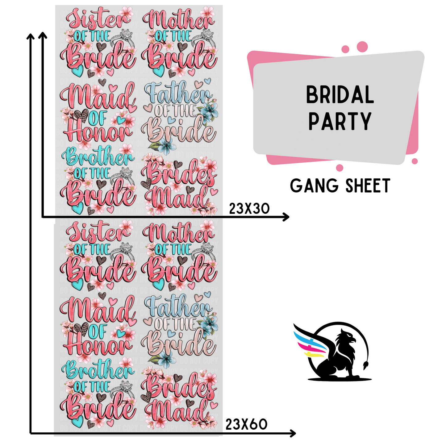 Premade DTF Transfer Gang Sheet For Graphic Tees| Bridal Party