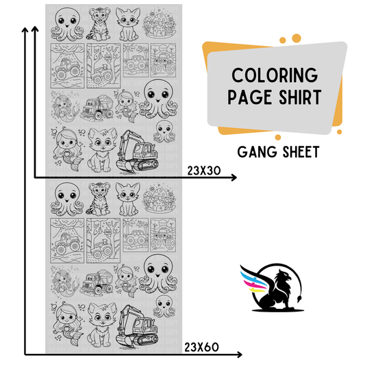 Coloring Page Shirt Youth | Premade DTF Transfer Gang Sheet For Graphic Tees