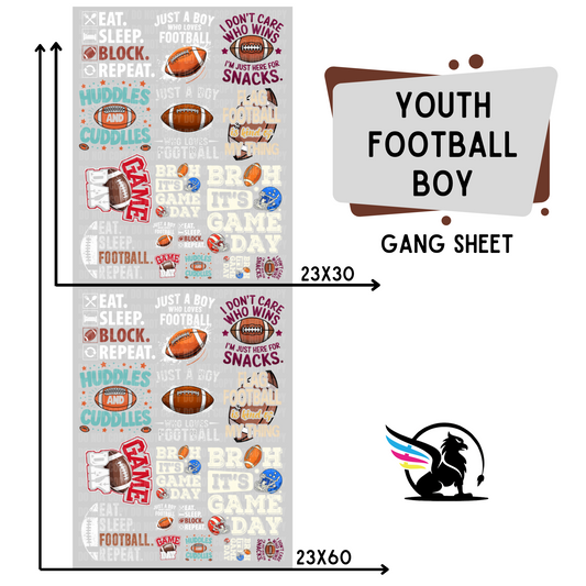 Premade DTF Transfer Gang Sheet For Graphic Tees | Youth Football Boy