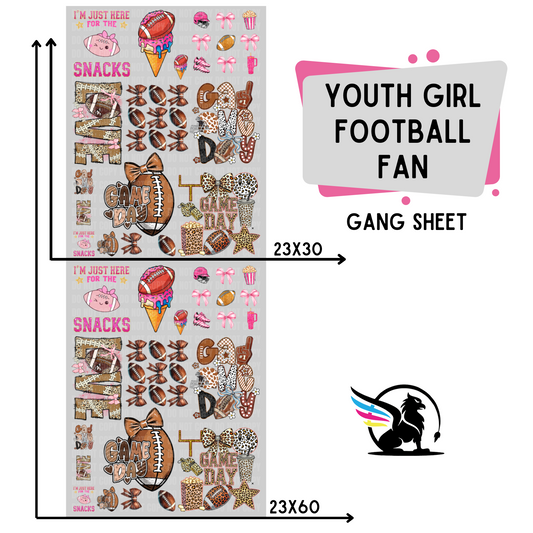 Premade DTF Transfer Gang Sheet For Graphic Tees | Youth Girl Football Fan