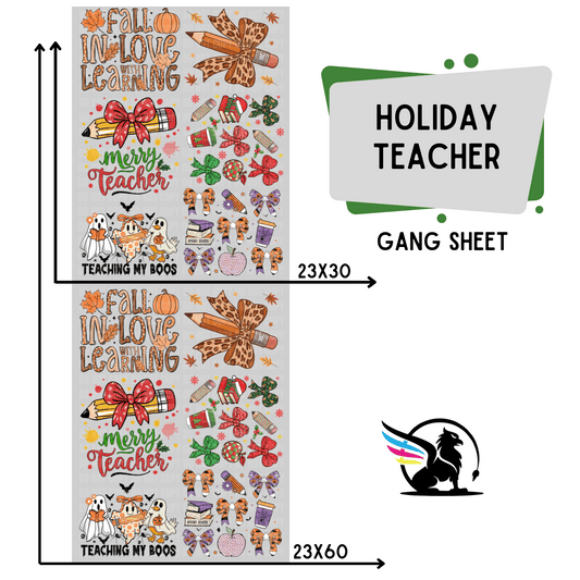 Premade DTF Transfer Gang Sheet For Graphic Tees | Holiday Teacher