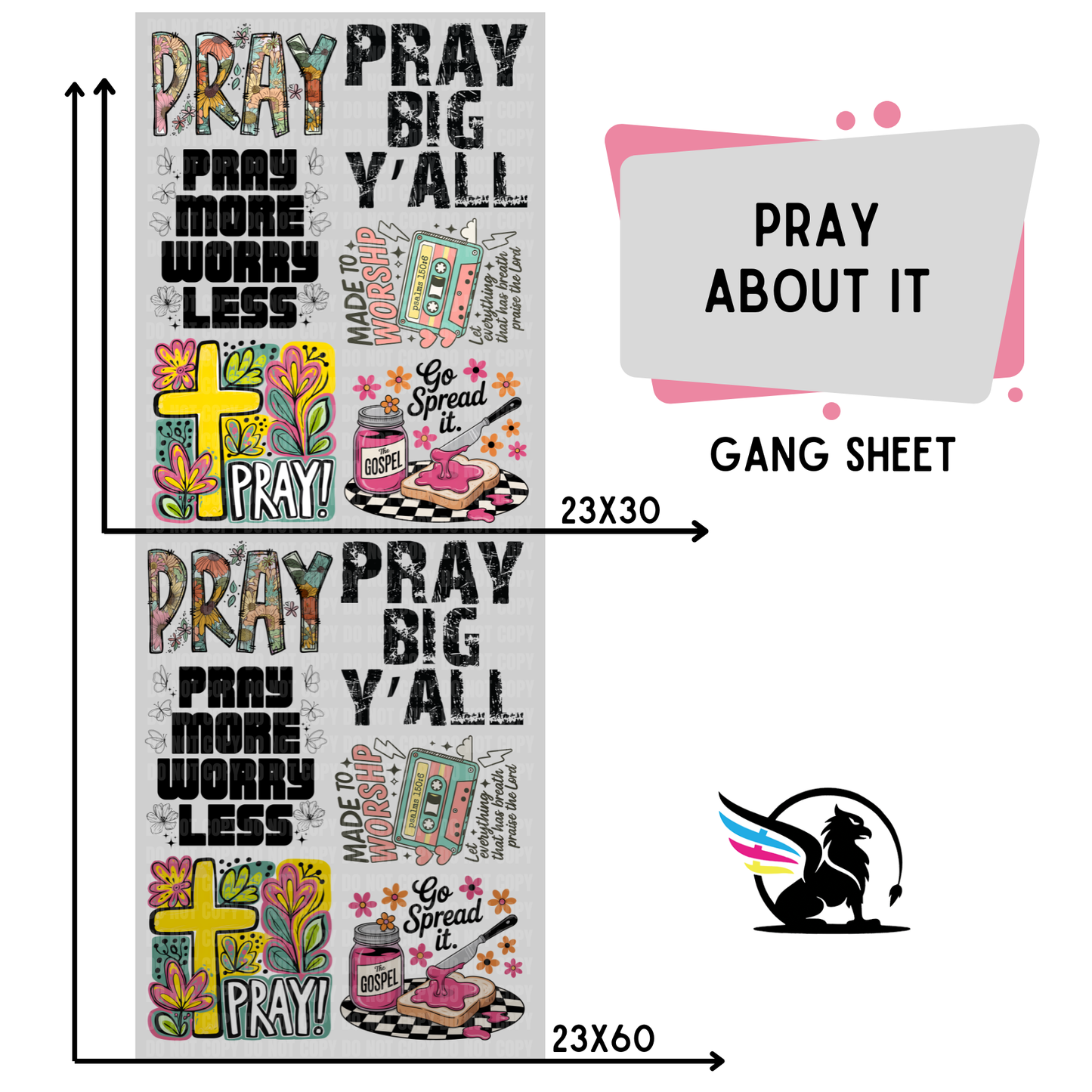 Premade DTF Transfer Gang Sheet For Graphic Tees | Pray About It