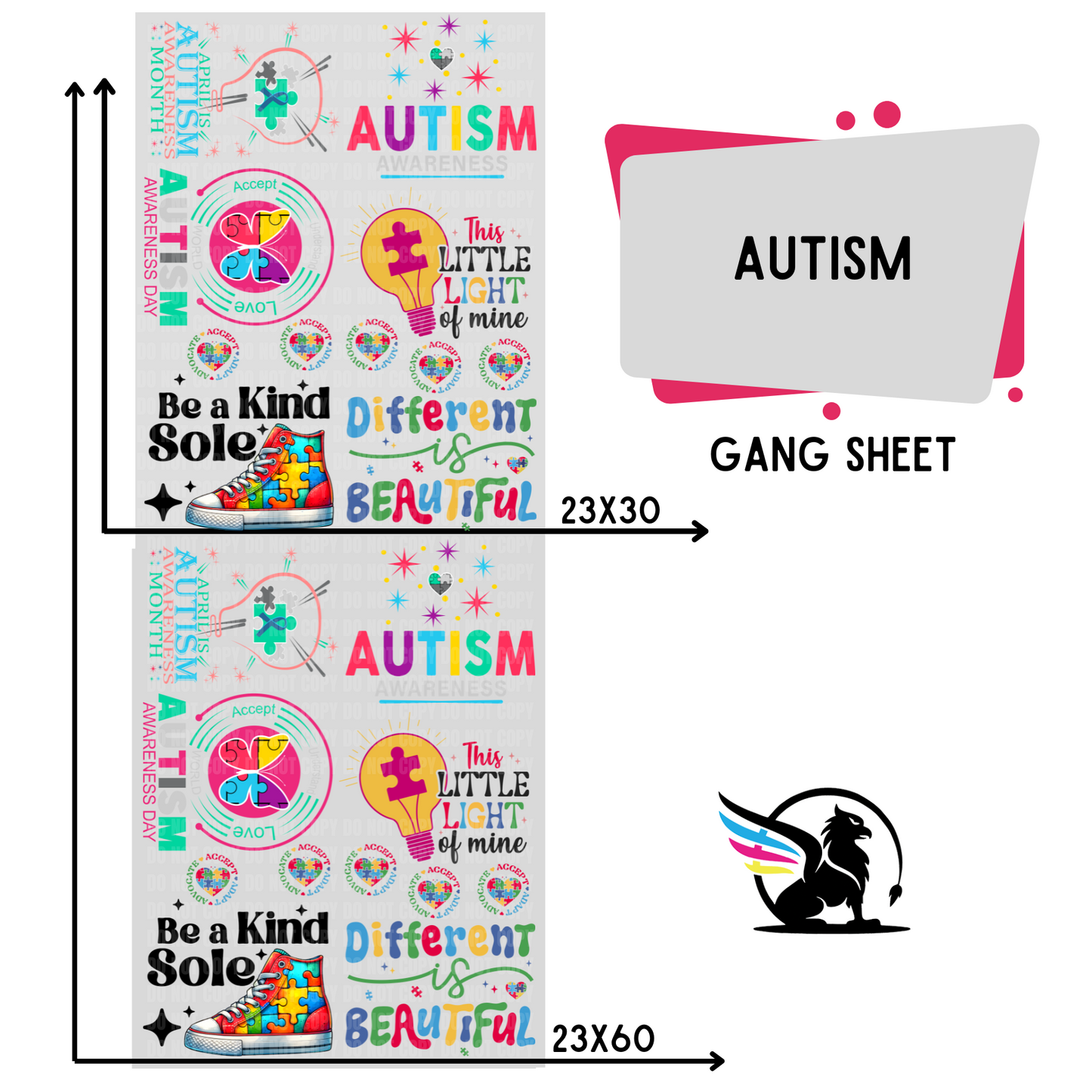 Premade DTF Transfer Gang Sheet For Graphic Tees| Autism
