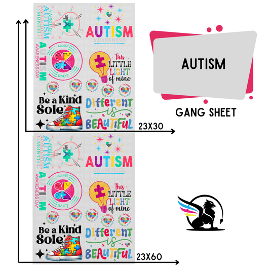 Premade DTF Transfer Gang Sheet For Graphic Tees| Autism