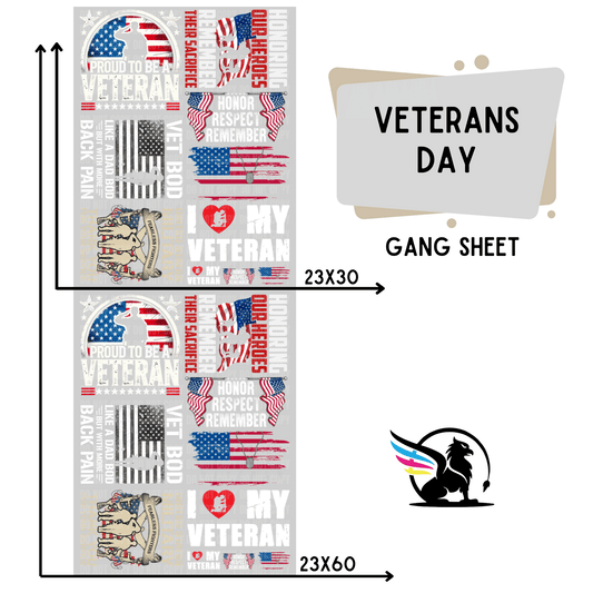 Premade DTF Transfer Gang Sheet For Graphic Tees | Veterans Day