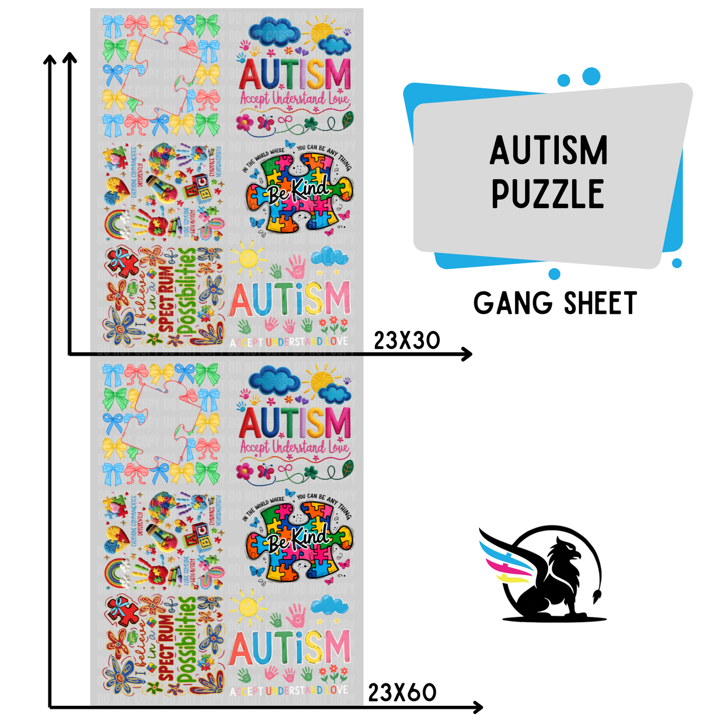 Autism Puzzle | Premade DTF Transfer Gang Sheet For Graphic Tees