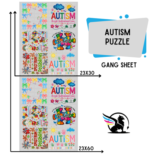 Autism Puzzle | Premade DTF Transfer Gang Sheet For Graphic Tees