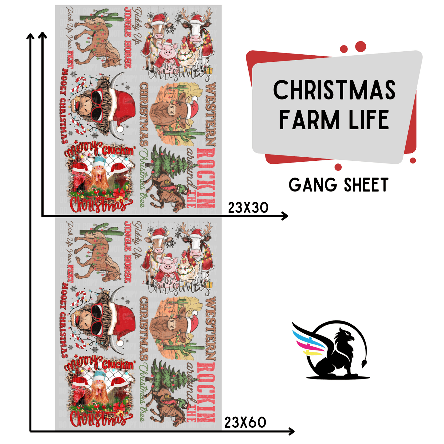 Premade DTF Transfer Gang Sheet For Graphic Tees | Christmas Farm Life
