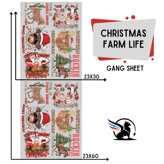Premade DTF Transfer Gang Sheet For Graphic Tees | Christmas Farm Life