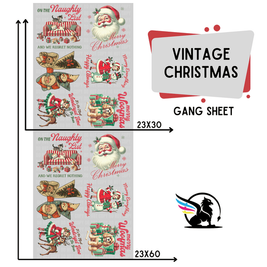 Premade DTF Transfer Gang Sheet For Graphic Tees | Vintage Christmas