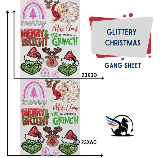 Premade DTF Transfer Gang Sheet For Graphic Tees | Glittery Christmas