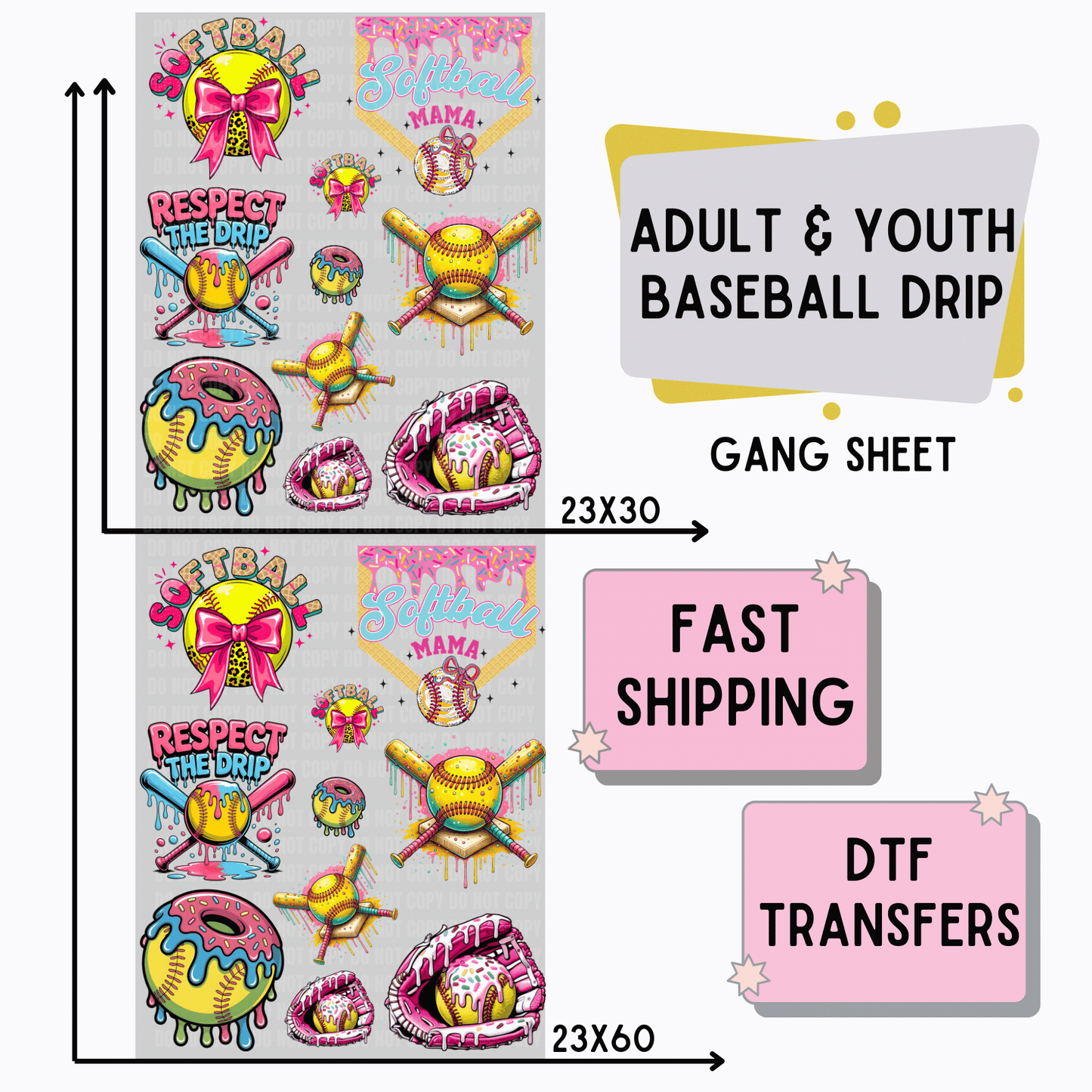 Softball Drip | Premade DTF Transfer Gang Sheet For Graphic Tees
